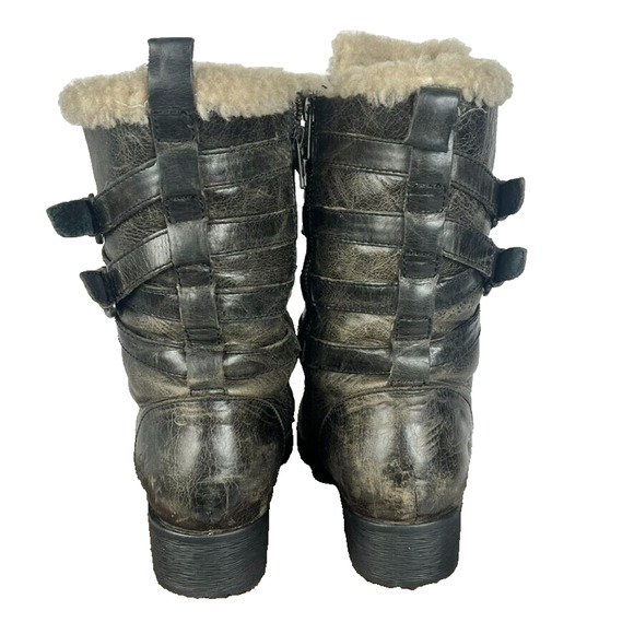 BORN Boots Women's Size 7.5 Zuniga Brown Distressed Leather Moto Winter Wool - Picture 2 of 14
